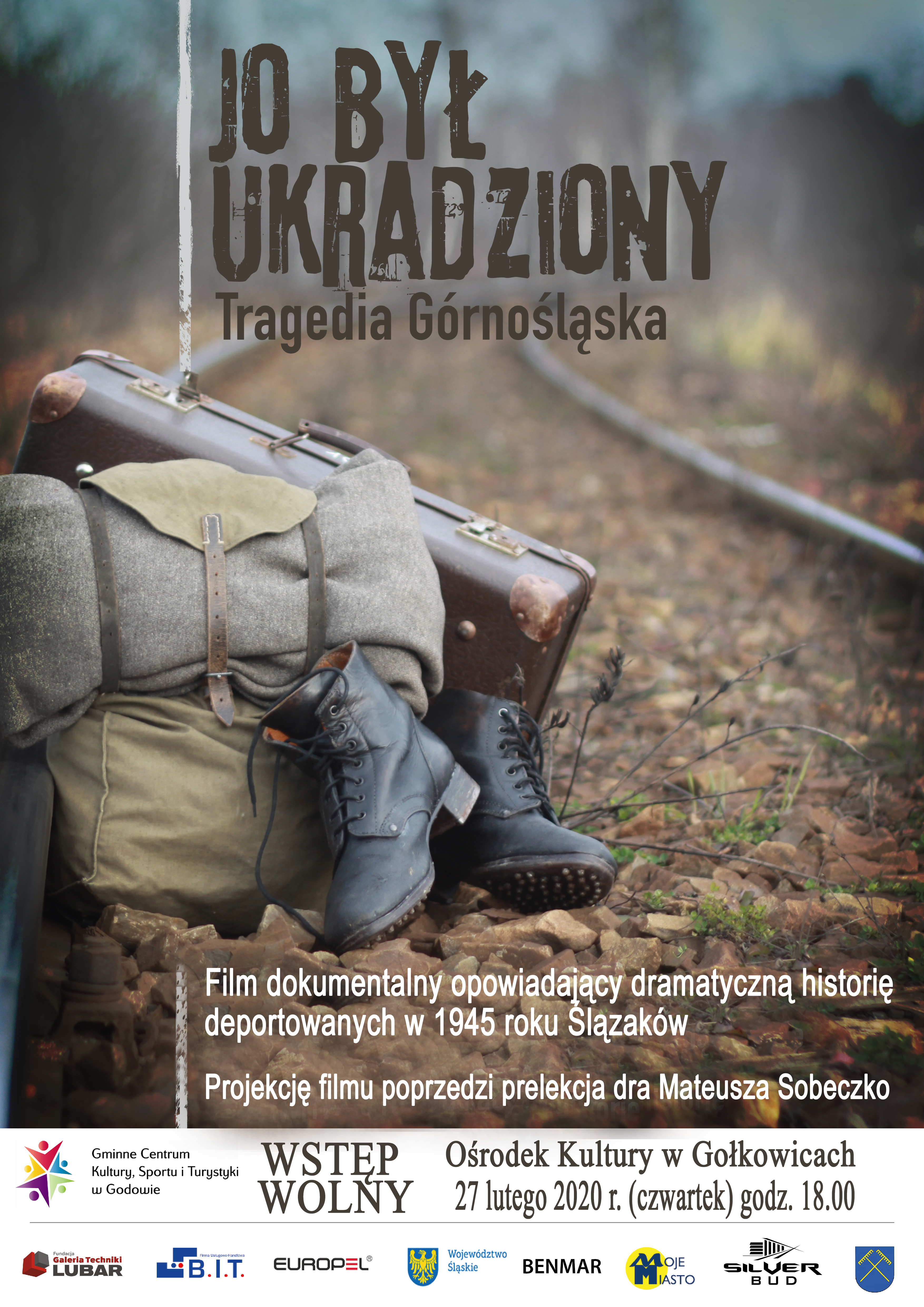 Plakat informacyjny o projekcji filmu pt. Jo był ukradziony w Gołkowicach